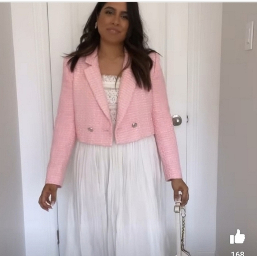 Zara Tweed Textured Cropped Blazer Pink Size XS - Picture 11 of 16